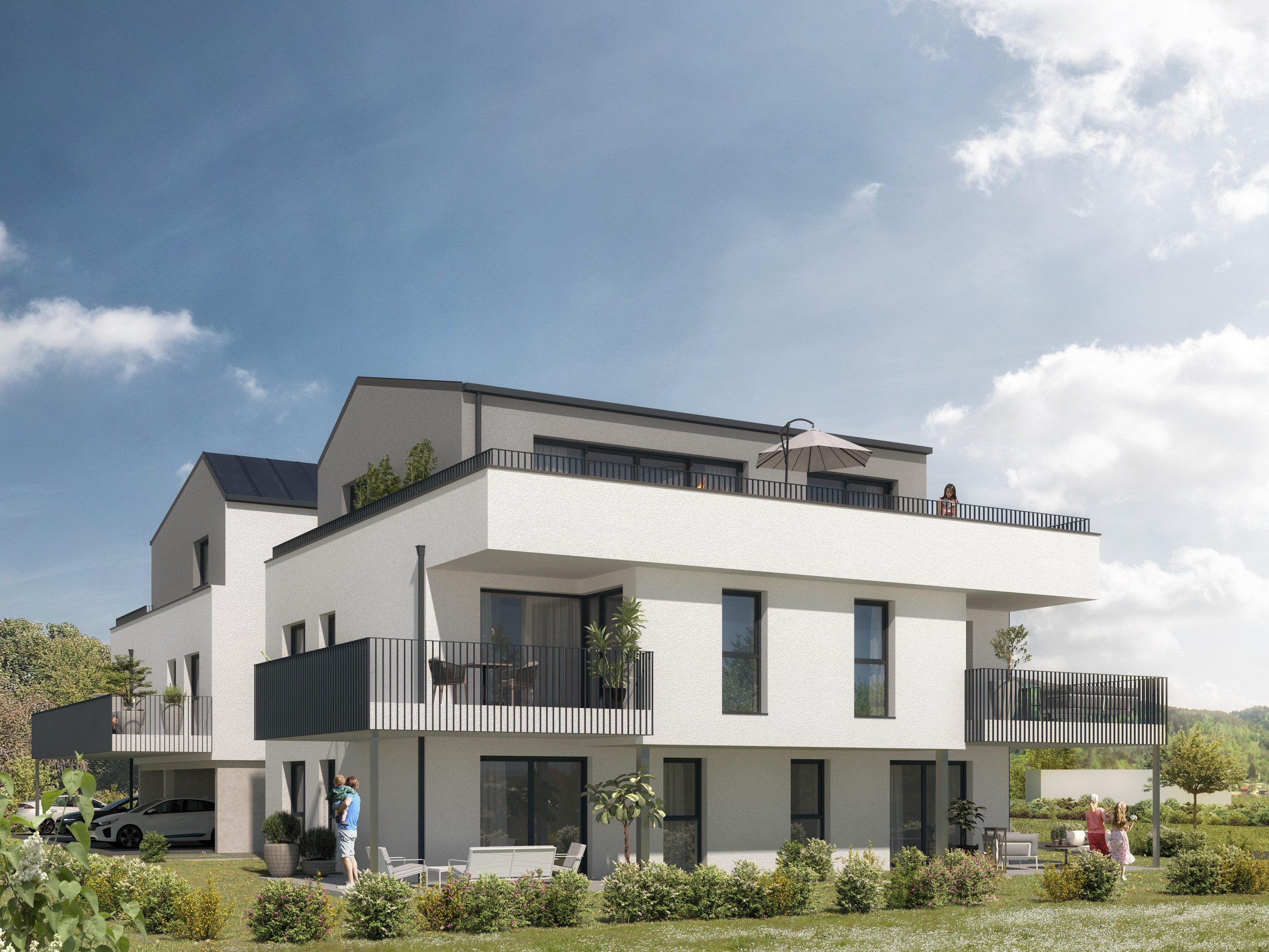 SEEBLICK Reifnitz — Ansicht Südwest mit Balkonen und Gärten
